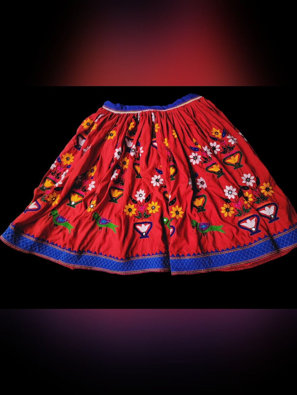 Artisan Handmade Boho Embroidered Skirt Floral & Bird Motif Vintage Lengha